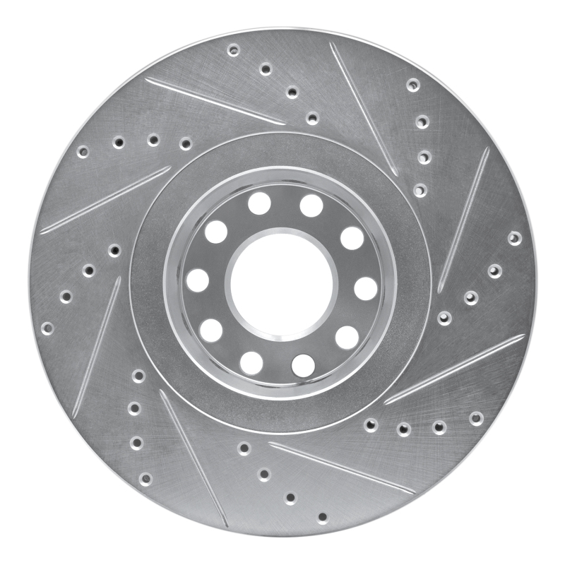 Volkswagen Passat Brake Rotor (1) - Front Left - R1 Concepts - Drilled & Slotted - Silver - `02-`05